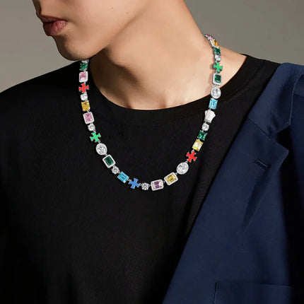 10mm S925 Moissanite Enamel Cross Colorful Gemstone Tennis Chain