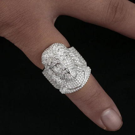 S925 Micro Pave Moissanite Portrait of Jesus Ring