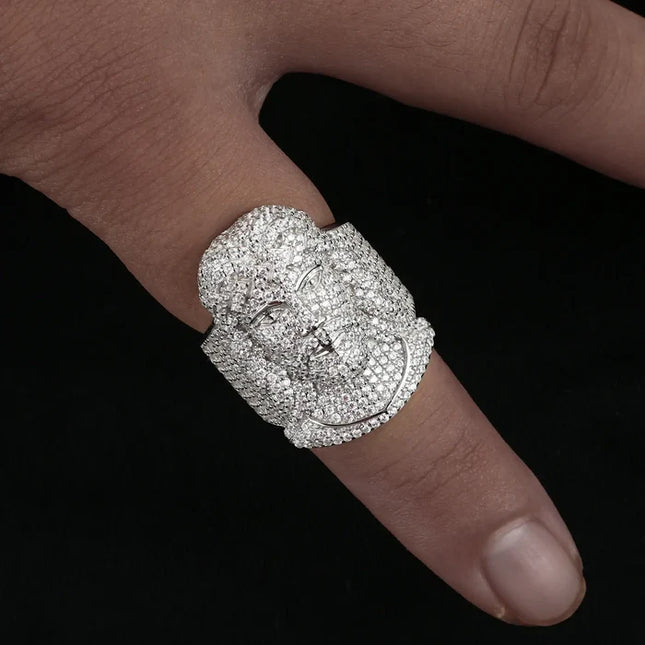 S925 Micro Pave Moissanite Portrait of Jesus Ring