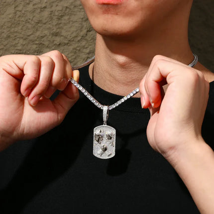 S925 Moissanite Jesus Fights the Devil Dog Tag Pendant