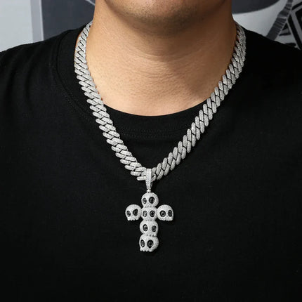 S925 Moissanite Skull Cross Pendant