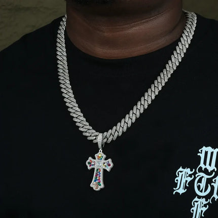 S925 Moissanite Assorted Candy Iris Cross Pendant