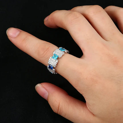 S925 Moissanite Gradient Blue Ocean Band Ring