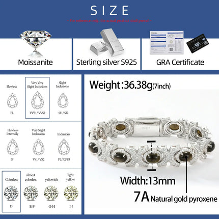 13mm S925 Moissanite Oval Natural Obsidian X Link Bracelet