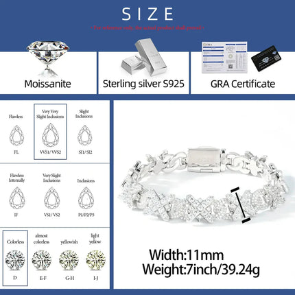 11mm S925 Moissanite Infinity Cross Link Bracelet