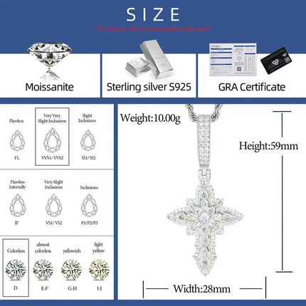 S925 Pear Cut Moissanite Cross Pendant