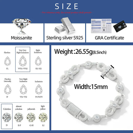 15mm S925 Moissanite  Star Infinity Link Bracelet