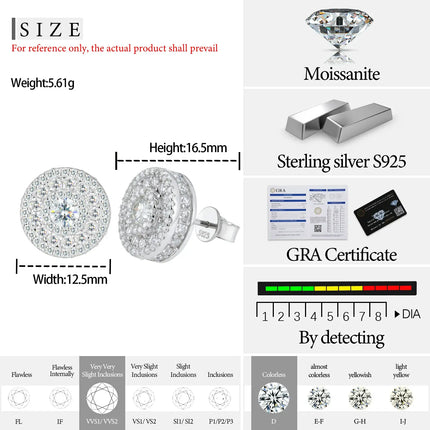 S925 Moissanite Cluster 4 Layers Halo Stud Earrings