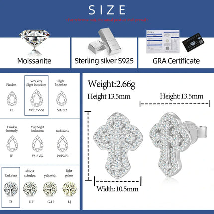S925 Moissanite 2 Layer Iris Cross Stud Earrings