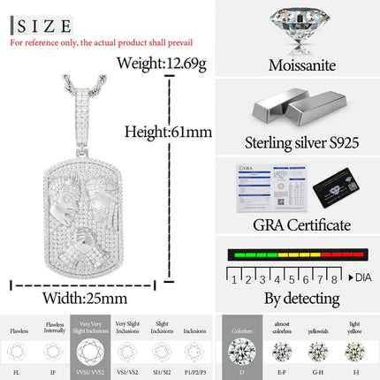 S925 Moissanite Jesus Fights the Devil Dog Tag Pendant