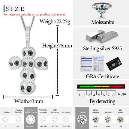 S925 Moissanite Skull Cross Pendant