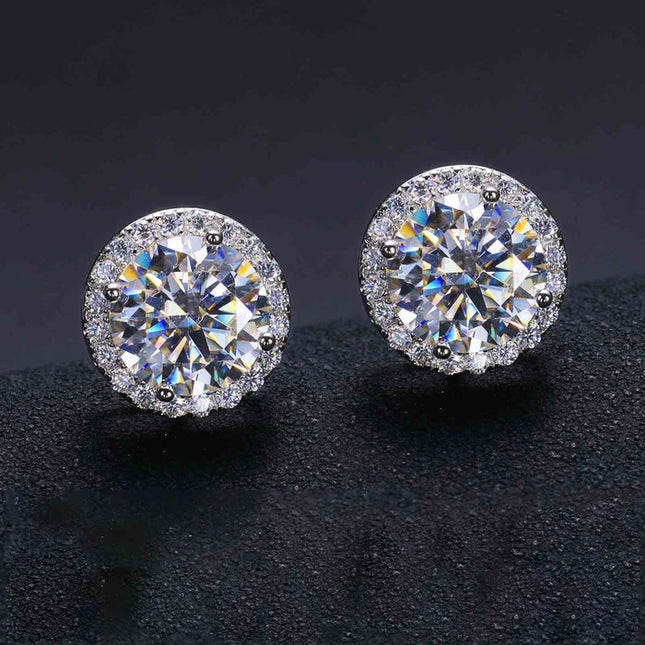 S925 Colored Moissanite Halo Stud Earrings