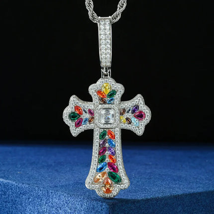 S925 Moissanite Assorted Candy Iris Cross Pendant
