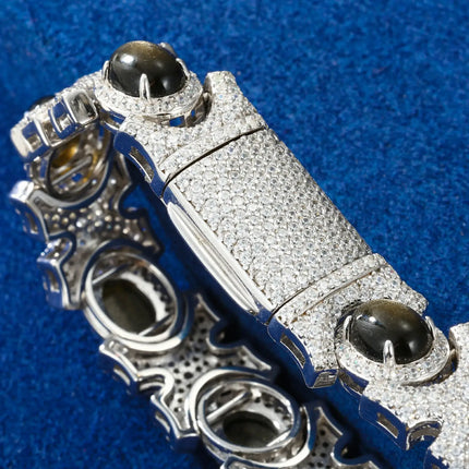 13mm S925 Moissanite Oval Natural Obsidian X Link Bracelet