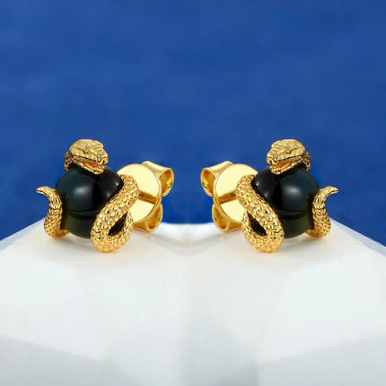 S925 Tiger's Eye Stone Snake Stud Earrings