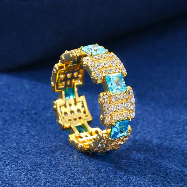 S925 Moissanite Gradient Blue Ocean Band Ring