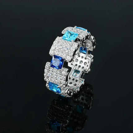 S925 Moissanite Gradient Blue Ocean Band Ring