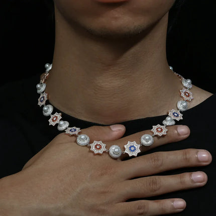 17mm S925 Moissanite Sun and Pearl Halo Link Chain