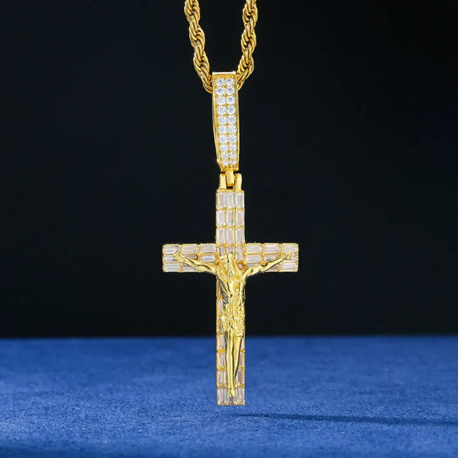 S925 Baguette Moissanite Crucifix Cross Pendant