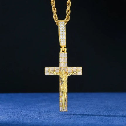 S925 Baguette Moissanite Crucifix Cross Pendant