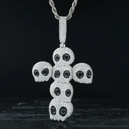 S925 Moissanite Skull Cross Pendant