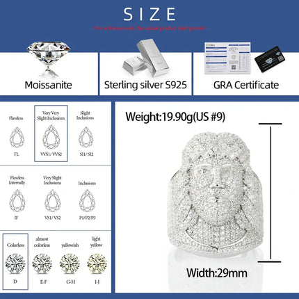 S925 Micro Pave Moissanite Portrait of Jesus Ring