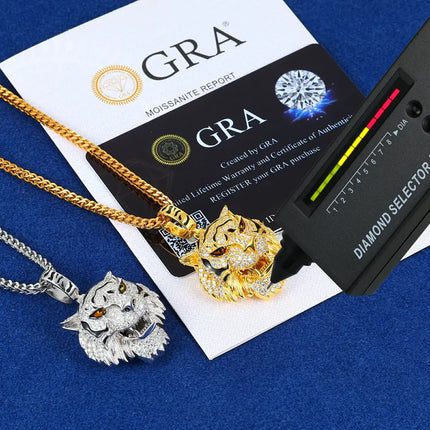 S925 Moissanite 3D Tiger Head Pendant
