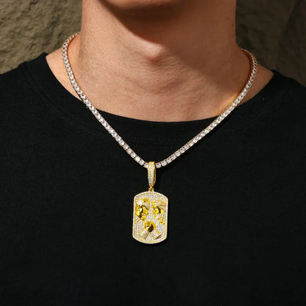 S925 Moissanite Jesus Fights the Devil Dog Tag Pendant