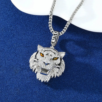 S925 Moissanite 3D Tiger Head Pendant