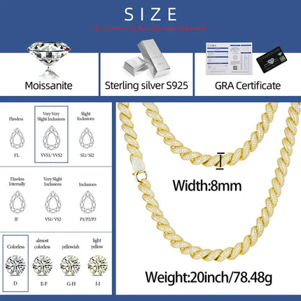 8mm S925 Moissanite Iced Out Rope Chain