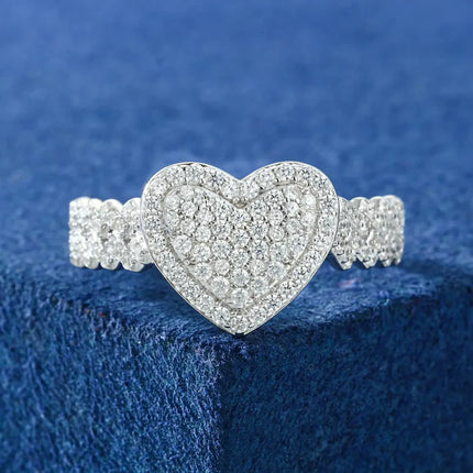 S925 Moissanite 2 Layer Heart Ring with Cuban Side