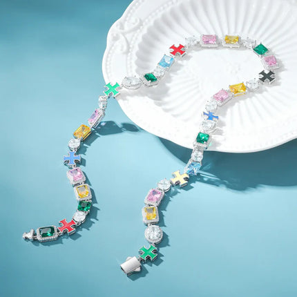 10mm S925 Moissanite Enamel Cross Colorful Gemstone Tennis Chain