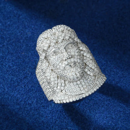 S925 Micro Pave Moissanite Portrait of Jesus Ring