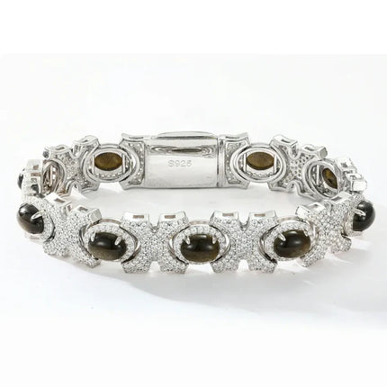 13mm S925 Moissanite Oval Natural Obsidian X Link Bracelet
