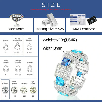 S925 Moissanite Gradient Blue Ocean Band Ring