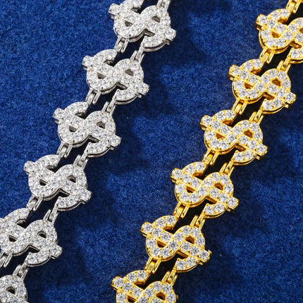 12mm S925 Moissanite US Dollar Link Bracelet