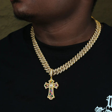 S925 Moissanite Assorted Candy Iris Cross Pendant