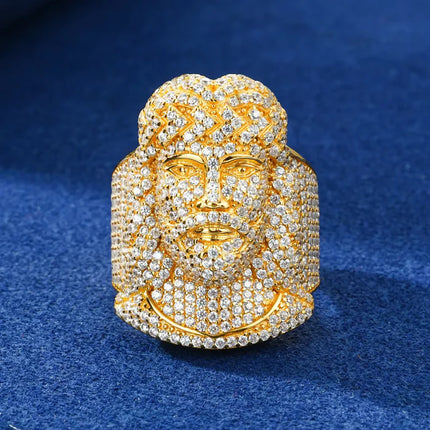 S925 Micro Pave Moissanite Portrait of Jesus Ring